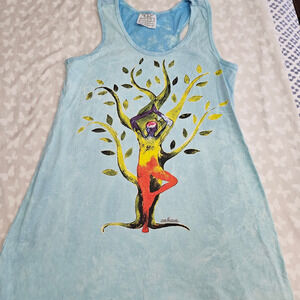 No Time Blue Graphic Tree Women Yoga Tank Top Size M Festival Boho Yoga Y2K